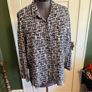 NIC + ZOE women’s button up coffee cup patterned shirt XL